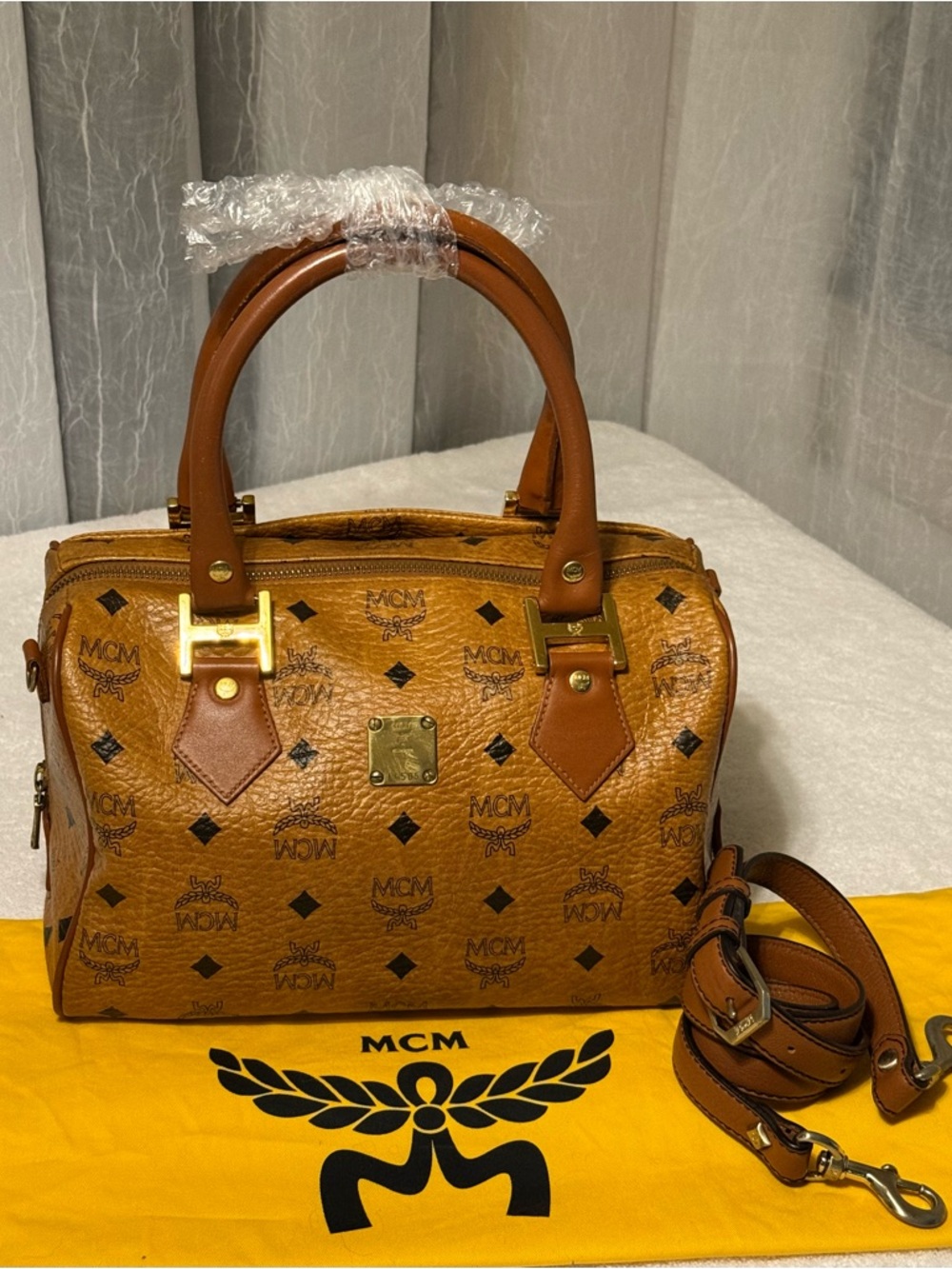 MCM Vintage Cognac Visetos Monogram Satchel with Removable Strap